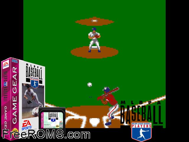 MLBPA Baseball Game Gear game showing 3D box cover and gameplay screenshot
